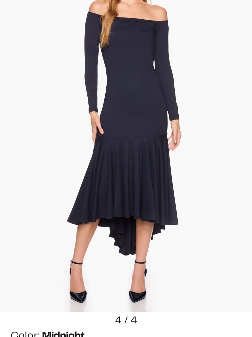 Susana Monaco Off-Shoulder Midnight Blue Long-Sleeve High-Low Dress